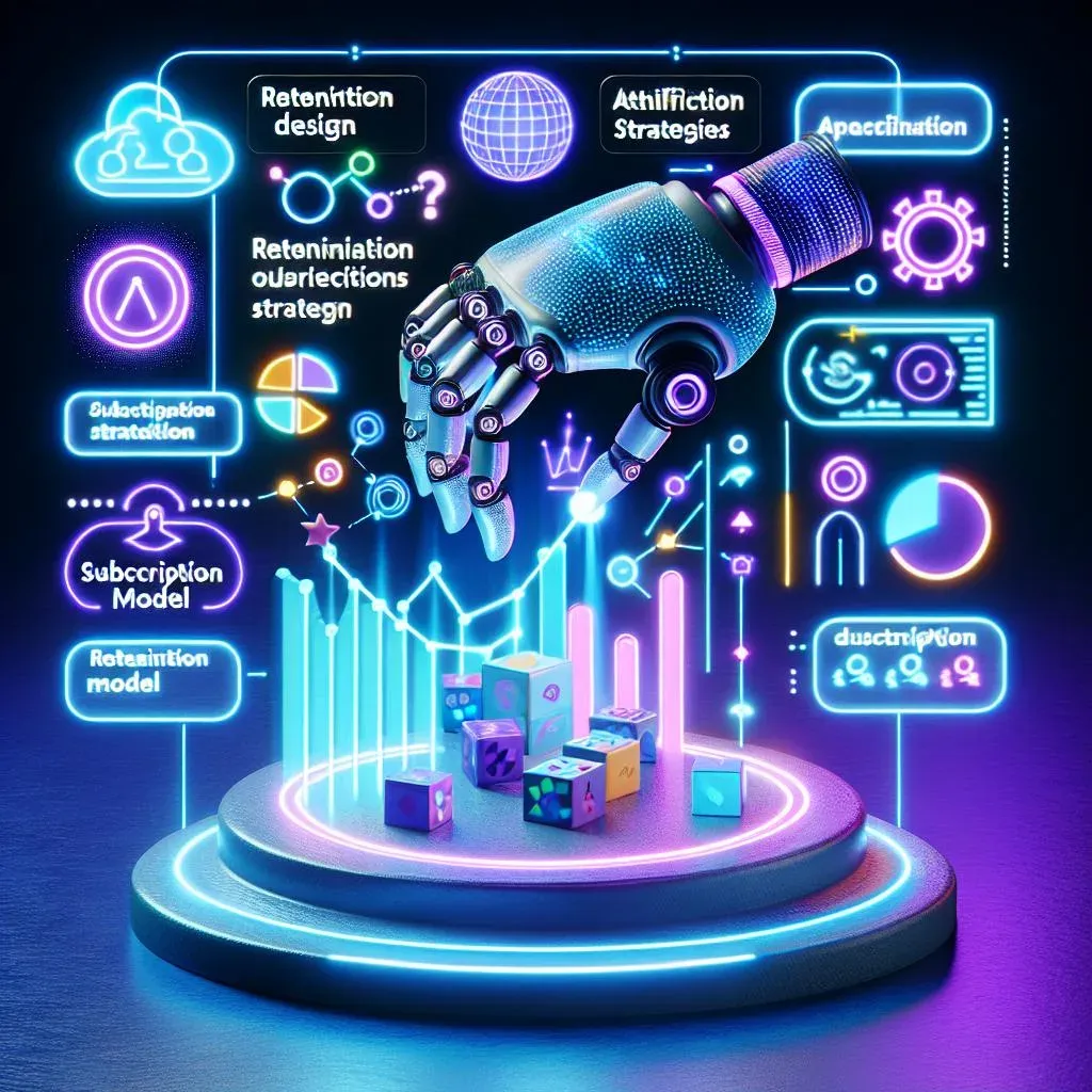 Main robotique projetant des graphiques de rétention et d’attrition pour un modèle d’abonnement