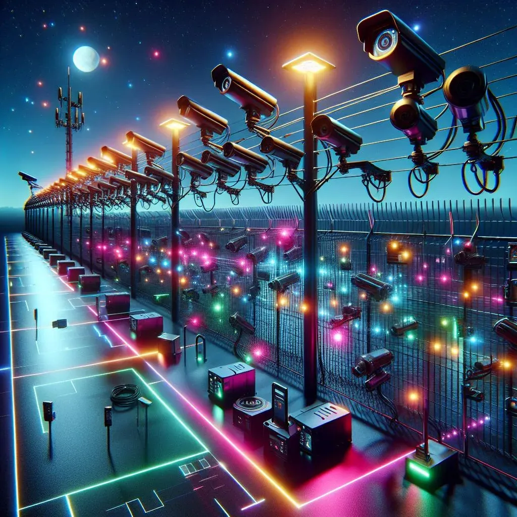 Perimeter fence monitored by AI-powered CCTV cameras for real-time intrusion detection